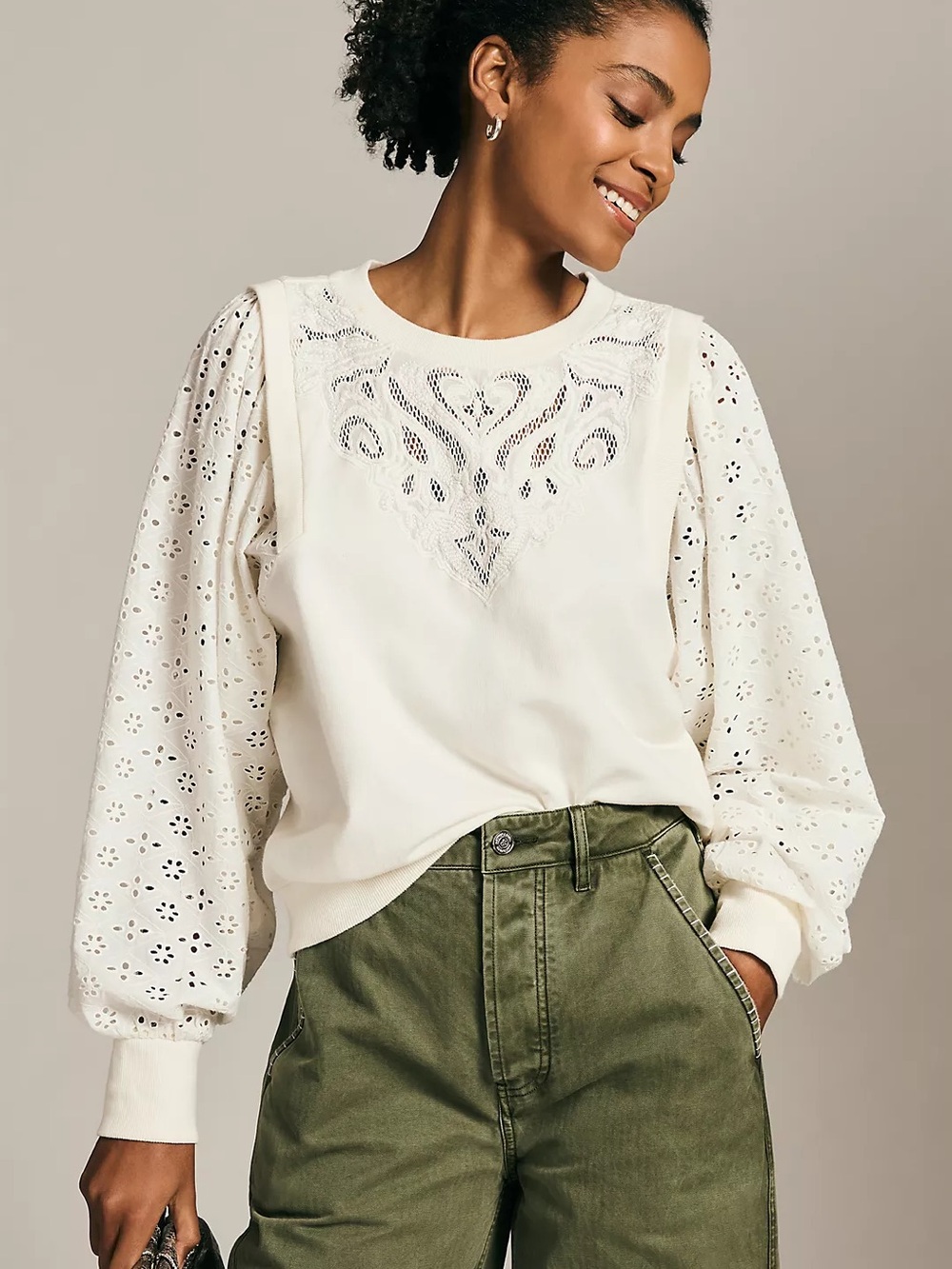 NWT Anthropologie Pilcro Washed Eyelet Sweatshirt